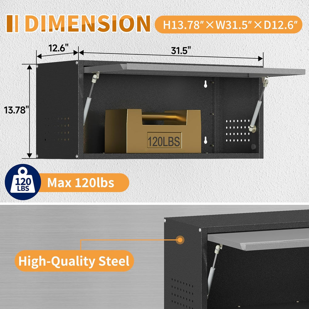 Metal Garage Wall Cabinet with Up-Flip Door,Wall-Mounted Steel Storage Cabine...