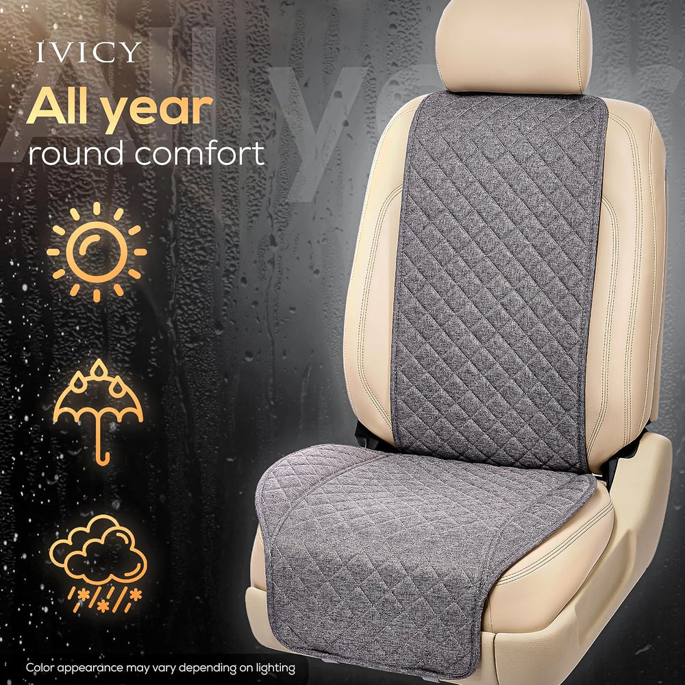 IVICY Faux Linen Front Car Seat Cover, Seat Protector, 1 Unit, Cool Gray