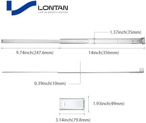 LONTAN 5 Pcs Center Mount Drawer Slides 14 Inch Bottom Mount Drawer Rails