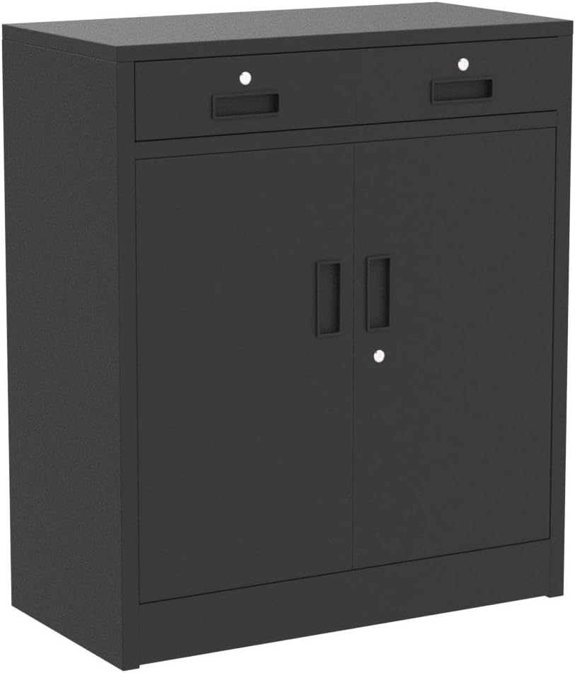 CJF Metal Storage Cabinet, Locking Cabinet with Adjustable Shelf and 2 Drawer...
