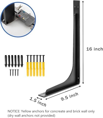 (16 INCH x 9.5 INCH) Shelf Bracket ,L Shelf Brackets,max Load 300lbs, Premium Alloy Metal Heavy Duty Shelf Bracket, high Strength Mounting Hardware Included, countertop Support, Pack of 4.