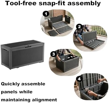 PatioZen 100 Gallon Deck Box Lockable Waterproof Outdoor Storage Black