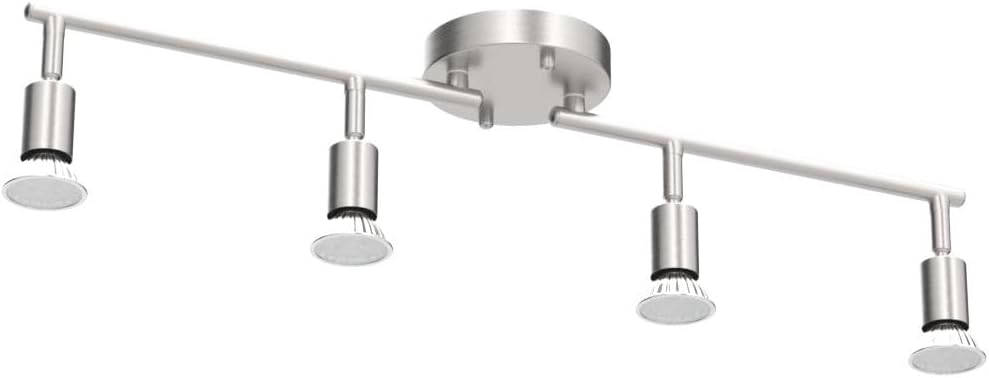 Unicozin LED 4 Light Track Lighting Kit, 24.8'' Matt Nickel 4 Way Cei...