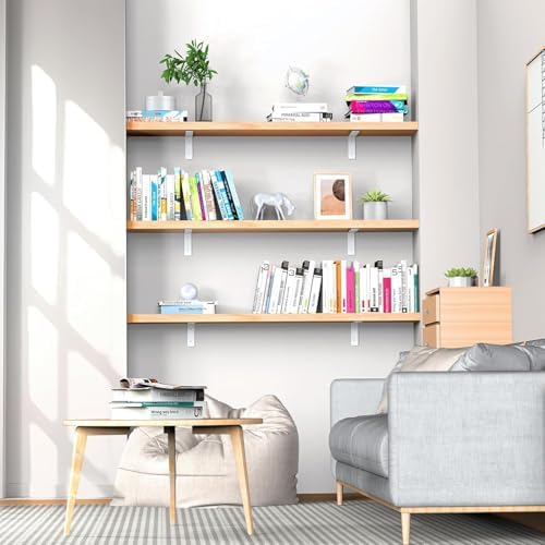 White Floating Shelf Bracket 12 Inch, 6 Pack Heavy Duty Shelf Brackets, Wall ...