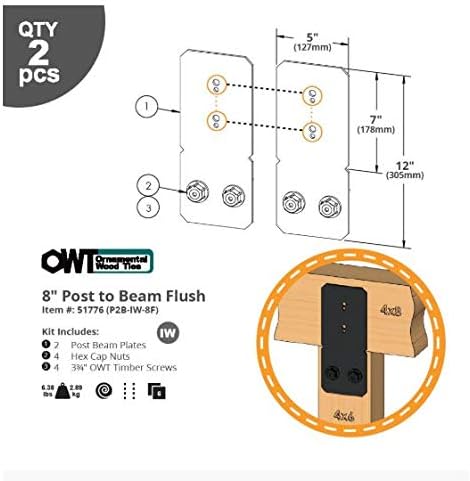 OZCO Ironwood Post to Beam Connector, 8in, 2 Pieces, Black