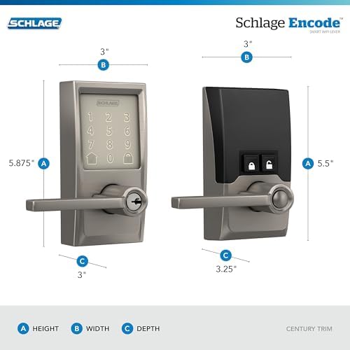 Schlage Encode Smart WiFi Lock, Lever Handle, Camelot Trim, Satin Nickel