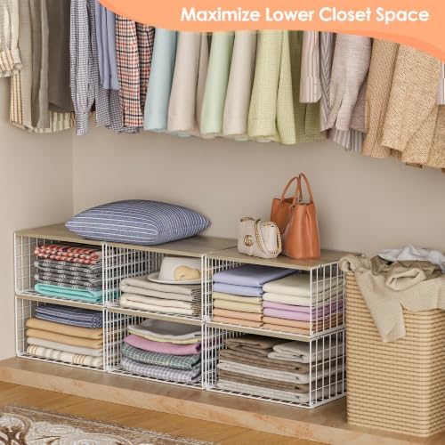 Hencawima 4 Pack Stackable Closet Storage Shelf Organizer Metal White