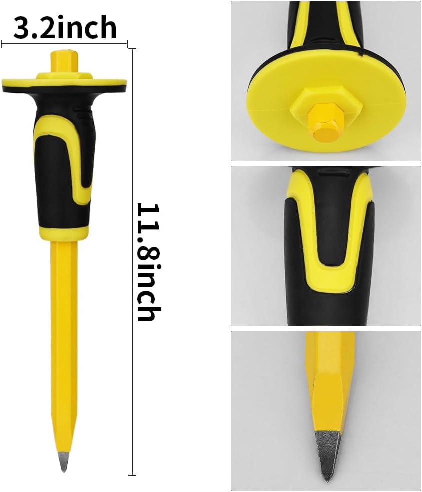 3-Piece Heavy-Duty Chisel Set with Hand Protection, Concrete and Mortar Stone...