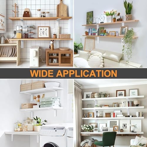 White Floating Shelf Bracket 12 Inch, 6 Pack Heavy Duty Shelf Brackets, Wall ...