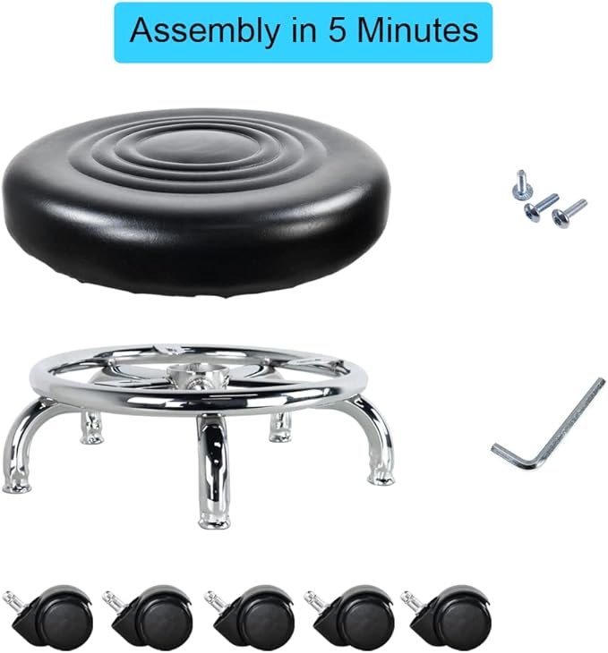 Modern Roller Seat PU Leather Low Round Rolling Stool 360 Swivel Small Stool