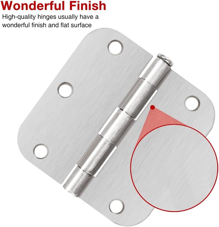 36 Pack Interior Brushed Nickel Door Hinges 3.5" with 5/8" Radius C...