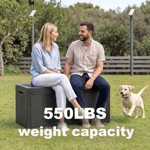PatioZen 100 Gallon Deck Box Lockable Waterproof Outdoor Storage Black