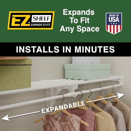 EZ SHELF- Closet Shelf with Hanging Rod, Expands 40.5-73", White, Closet...