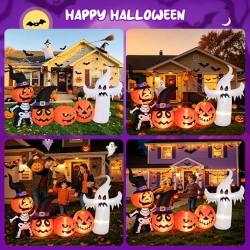 8FT Halloween Inflatable Pumpkin Skeleton Ghost Combo Decorations