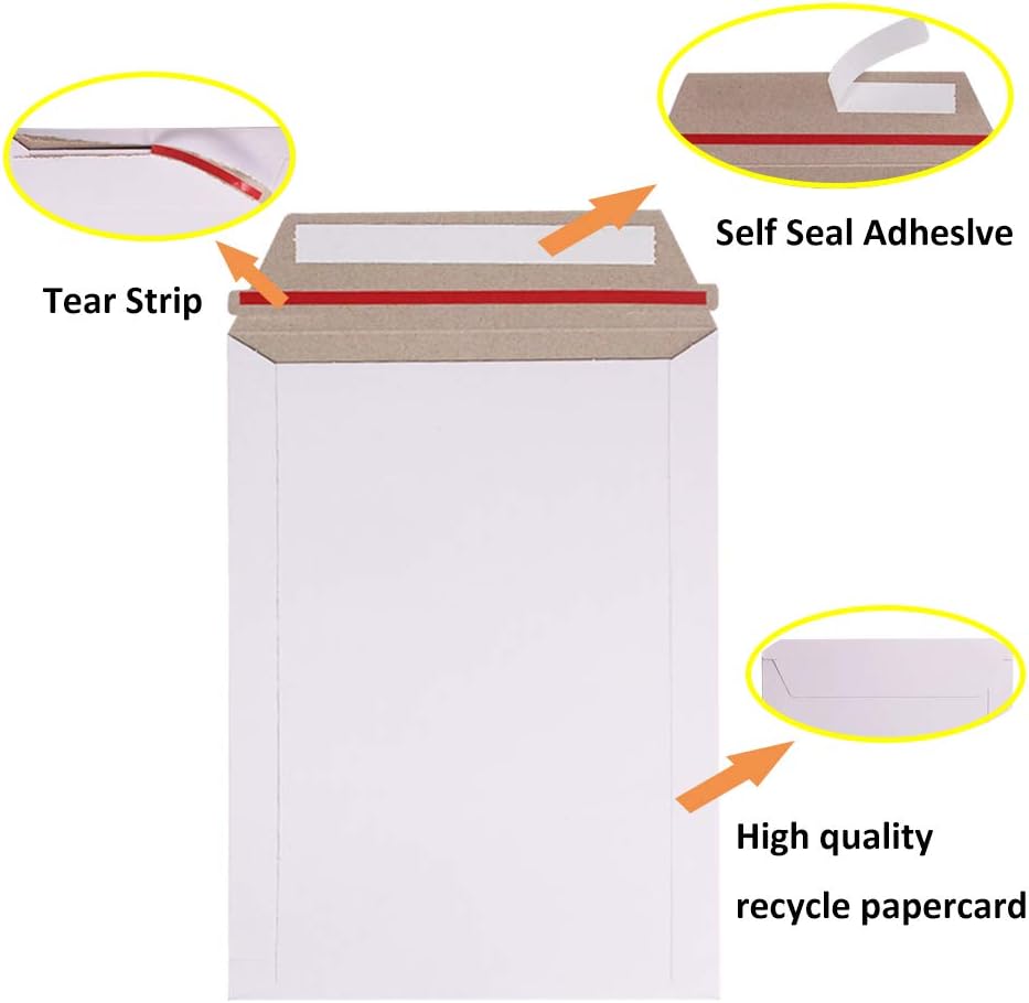 zmybcpack 100 Pack 9X12 inch Self Seal Photo Document Mailers Stay Flat White...