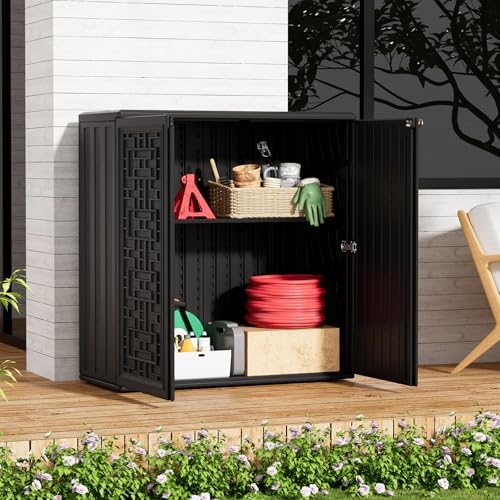 ZZM HDPE Outdoor Storage Shed, Outdoor Plastic Storage Cabinet, Horizontal Re...