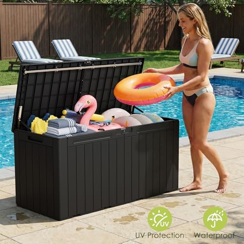 Devoko 100 Gallon Outdoor Storage Box, Waterproof Deck Box Lockable