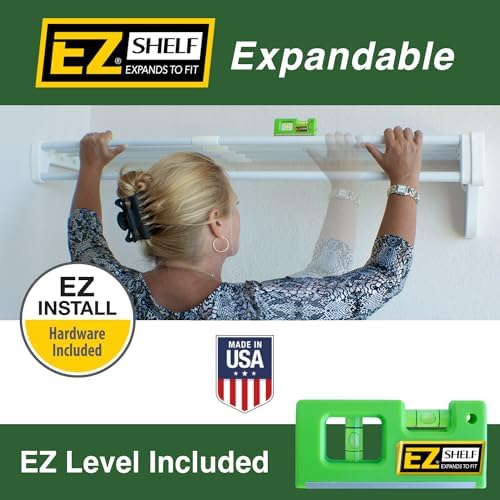 EZ SHELF- Closet Shelf with Hanging Rod, Expands 40.5-73", White, Closet...