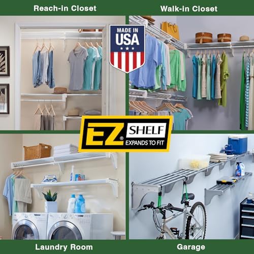 EZ SHELF- Closet Shelf with Hanging Rod, Expands 40.5-73", White, Closet...