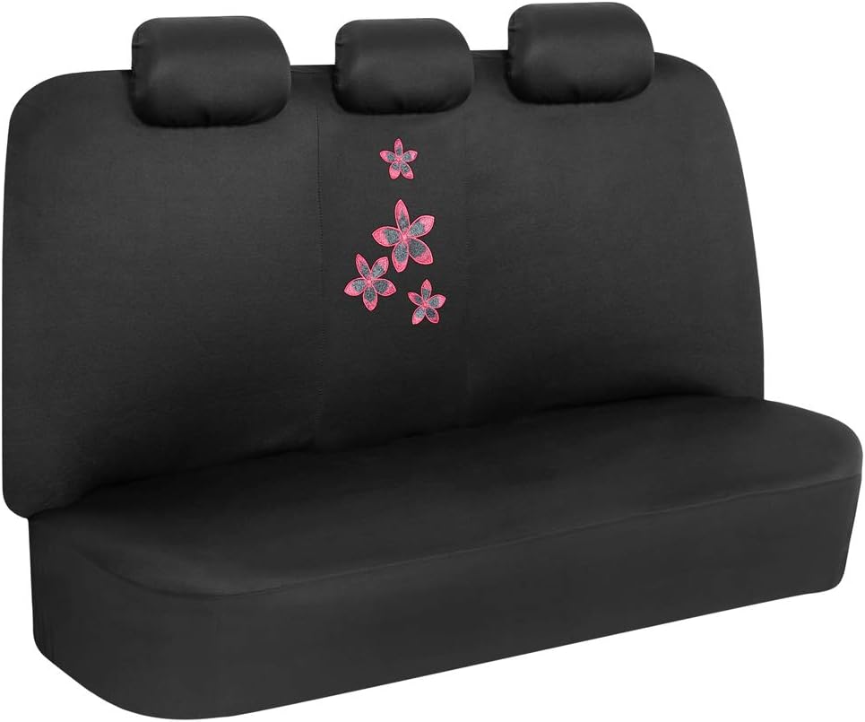 BDK Pink Floral Flower Print Car Seat Covers, Full Set with Steering Wheel Co...