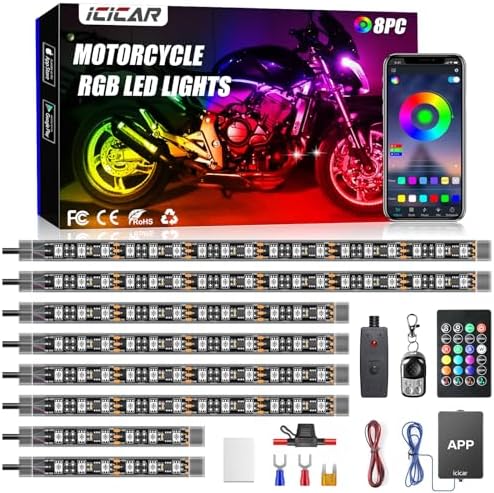 8PCS Motorcycle RGB LED Light Kit with APP/RF Control