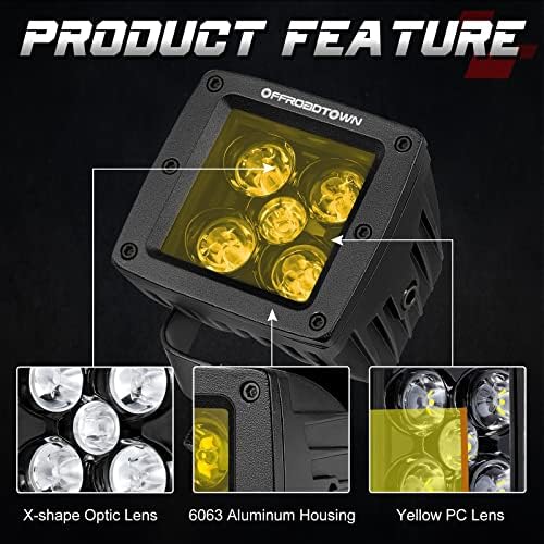 OFFROADTOWN Yellow LED Cubes 2PCS 3 Inch 100W CREE LED Pods Ditch Lights