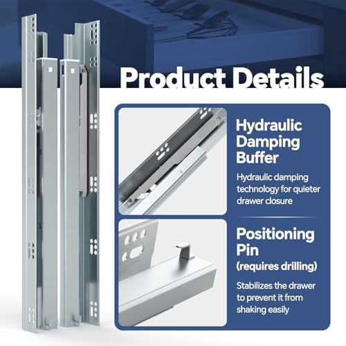 ToBeGreat 21 Inch Undermount Soft Close Drawer Slides - Full Extension