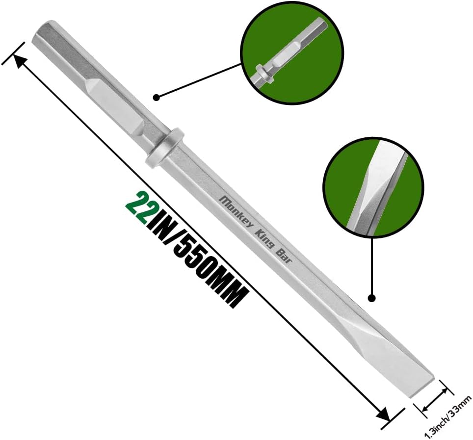 MonkeyKingBar 22" Hex Chisel Bit, Fits Round Hex & Spline Hammers