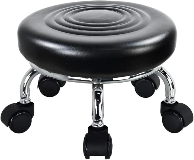 Modern Roller Seat PU Leather Low Round Rolling Stool 360 Swivel Small Stool