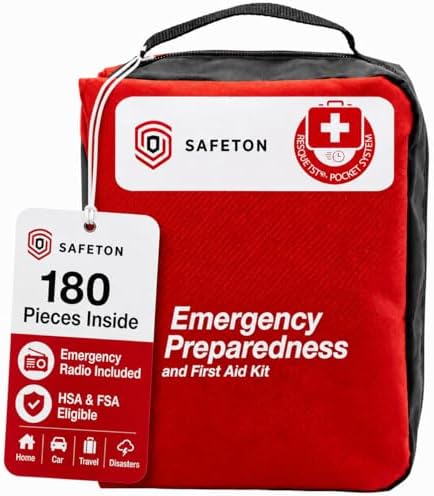 Safeton 180-Piece First Aid Kit, Portable Emergency Preparedness Medical Supp...