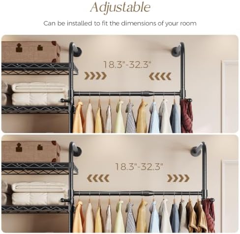 Closet Organizers Wall Mounted Closet System, 2-Row Heavy Duty Garment Clothe...