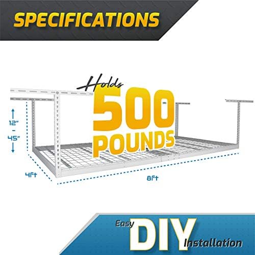 MonsterRAX 4x8 Rack and Bins Bundle | 4’ x 8’ Overhead Rack w/Storage Bins (W...