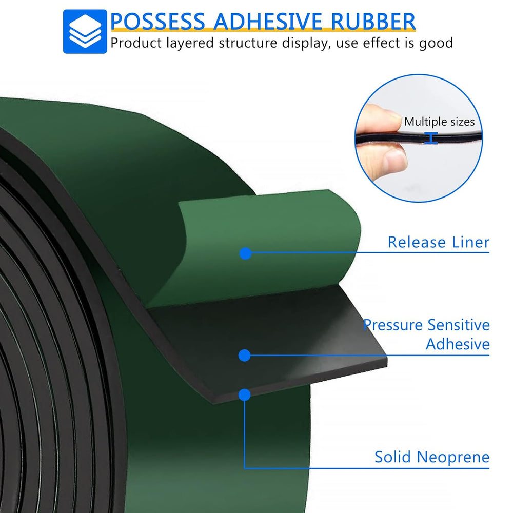 HooTown Adhesive Solid Rubber Strips, Self Neoprene Rubber Sheet Rolls Seal