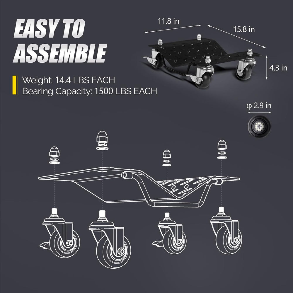 TUFFIOM Car Dolly Set of 4, 6000LBS Capacity Wheel Dollies, Heavy Duty Vehicl...