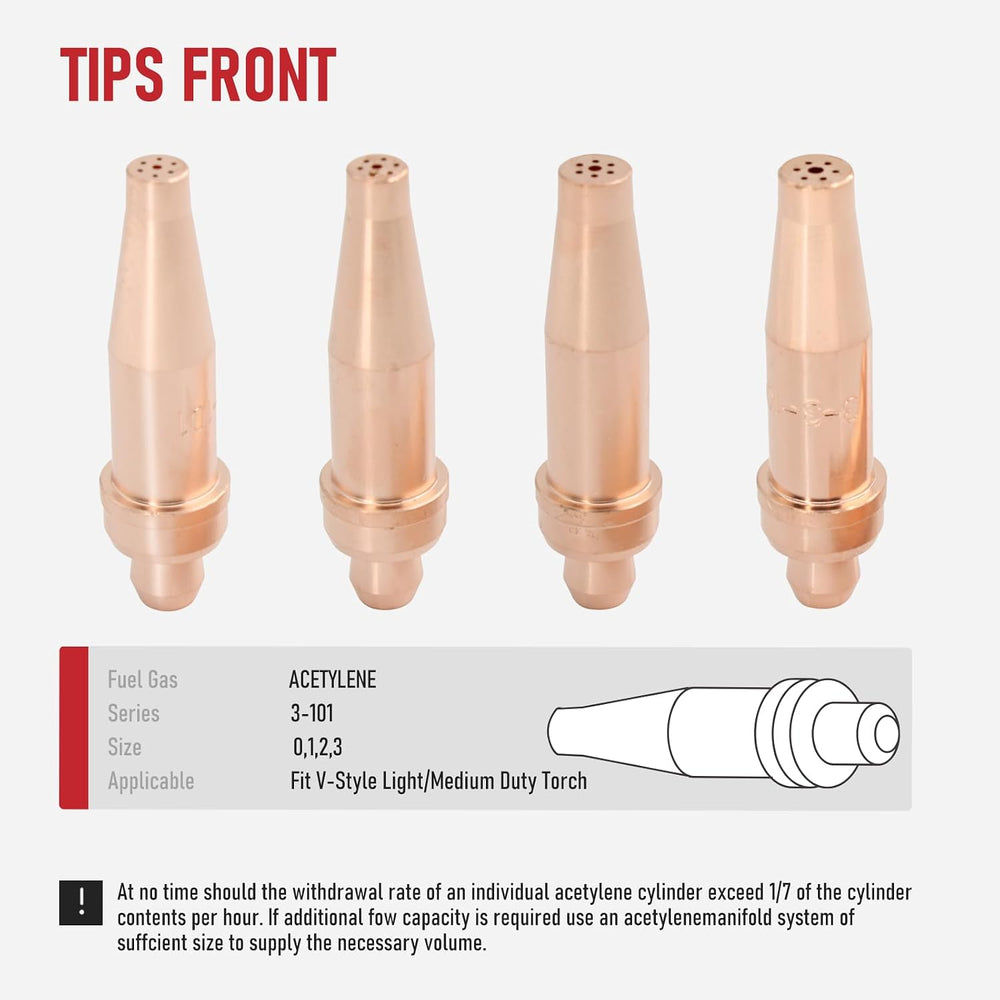 RX WELD 3-101 Series Acetylene Cutting Torch Tips - Pack of 4