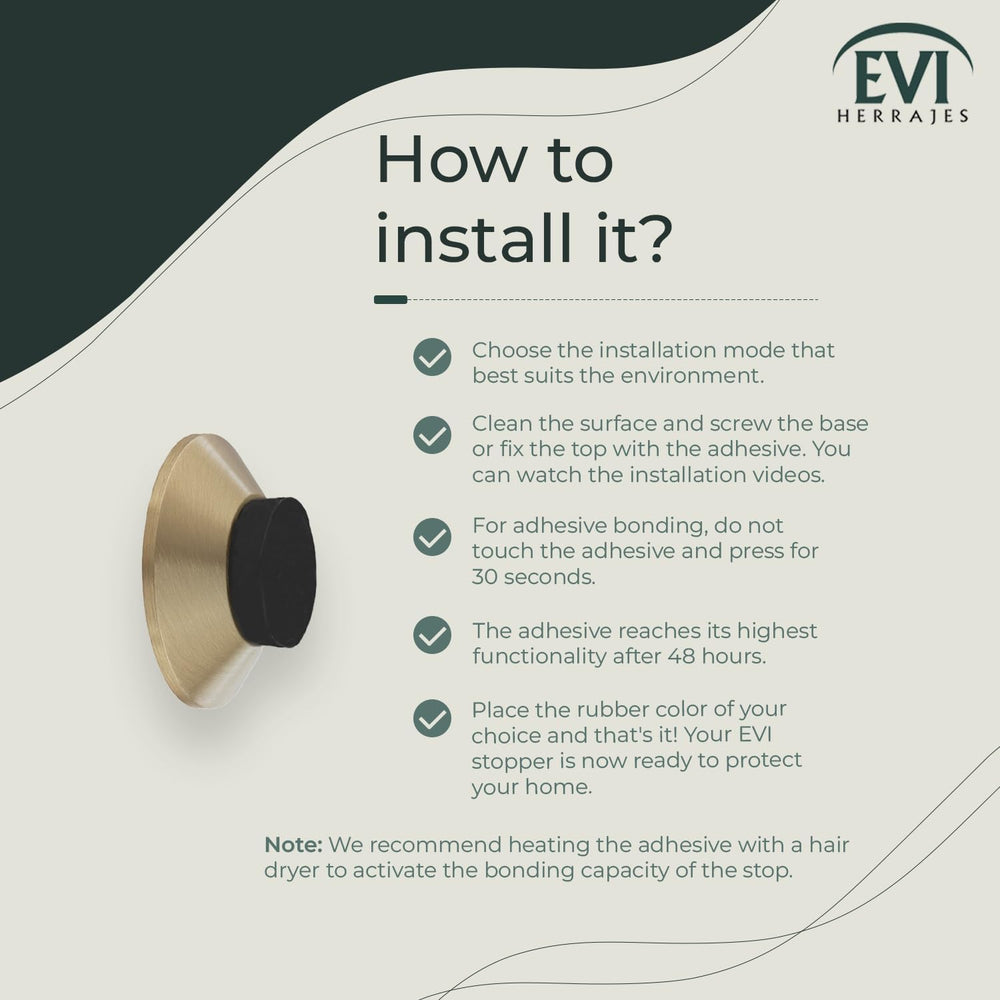 EVI Herrajes | Adhesive Door Stop | Wall Mounted | 1.37x0.59 | Matt Brass | C...