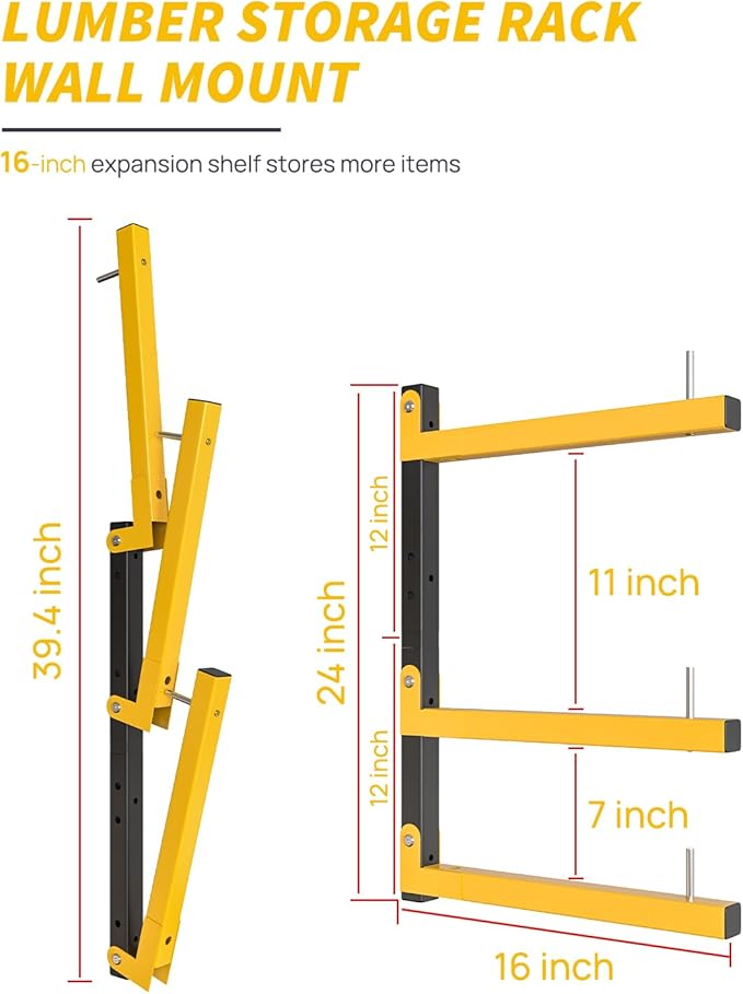 Lumber Rack Wall Mount Storage Racks Folding Wood Organizer Heavy Duty Shelf ...