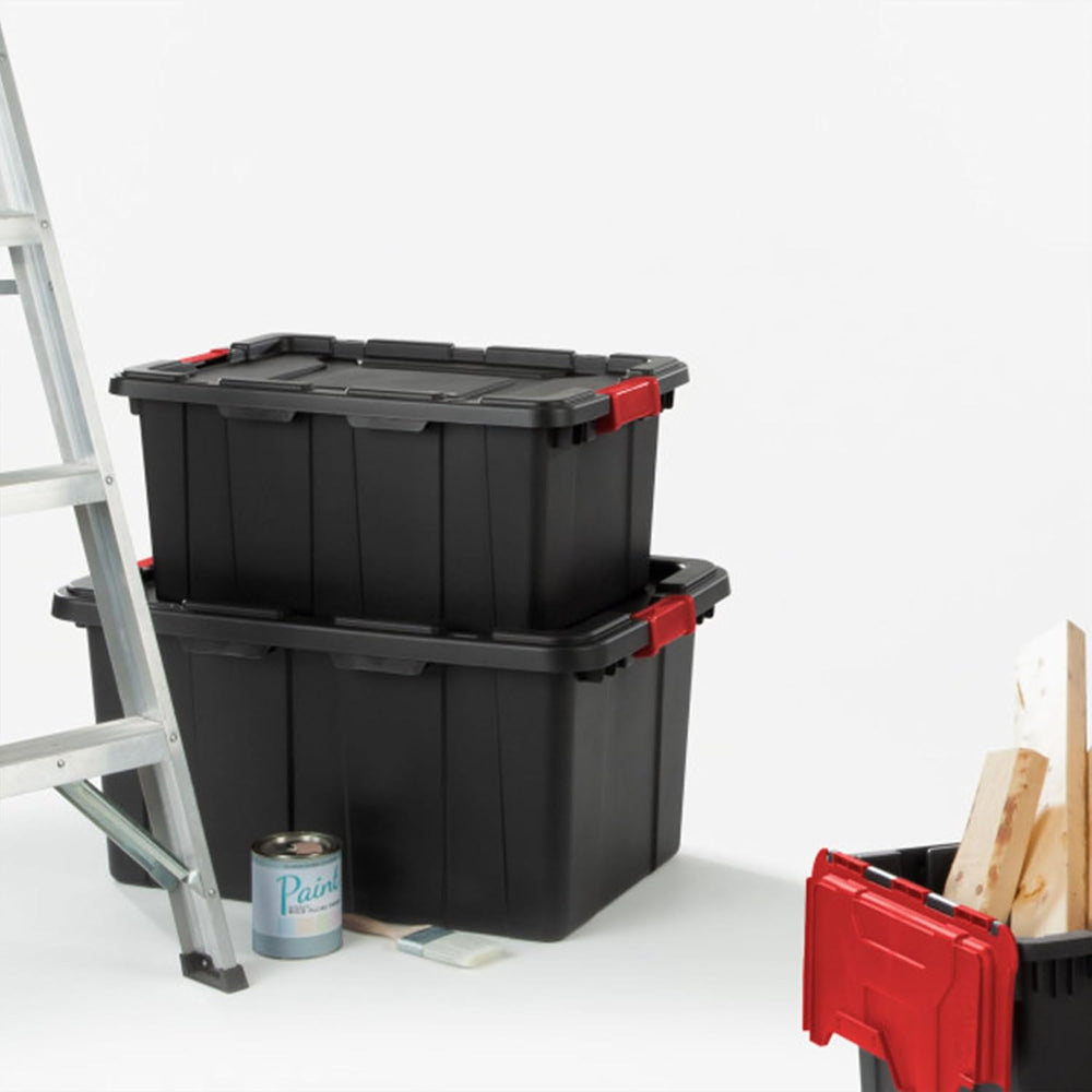 Sterilite Industrial Storage Tote with Lids for Garage, 27 Gallon, 4-Pack