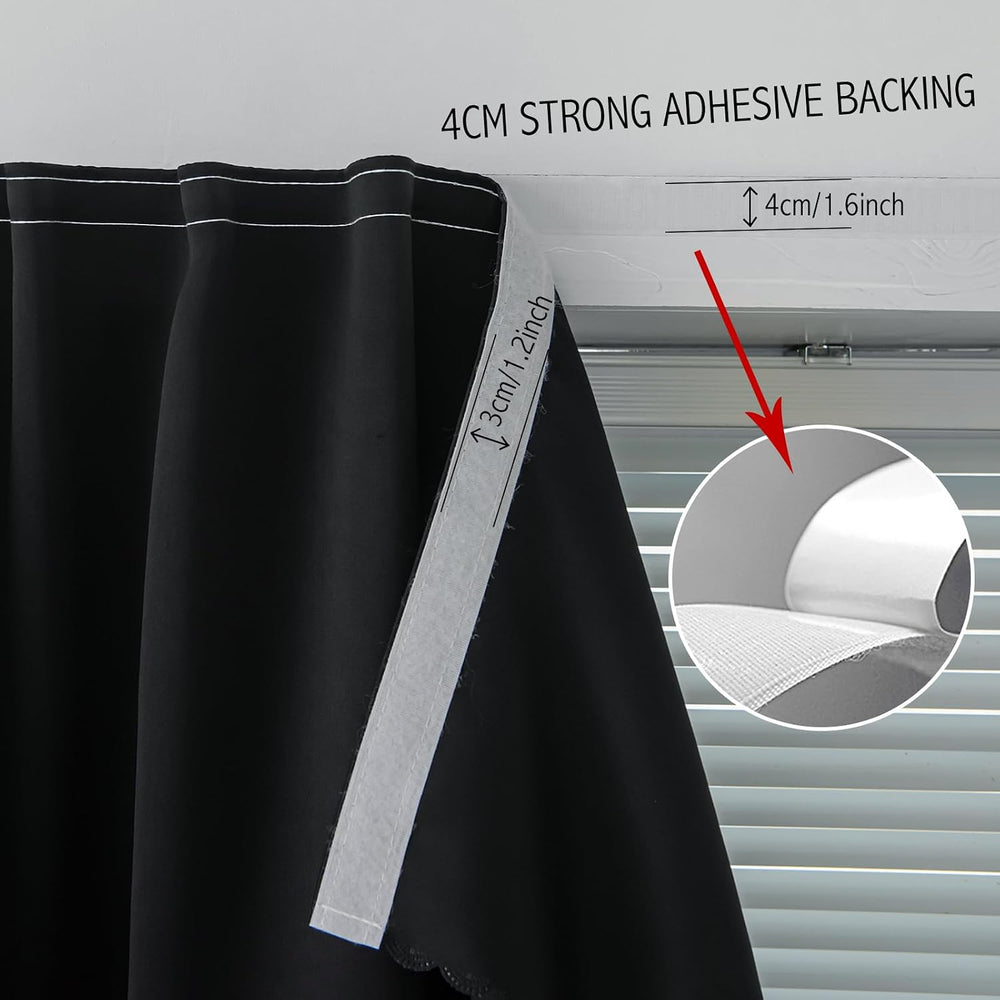 Adhesive Blackout Curtains- Self Stick Shades Window Blinds Curtains No Rod N...