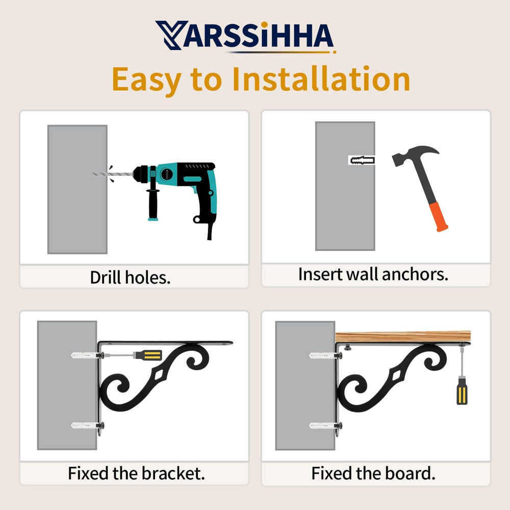 Yarssihha 10 Inch Decorative Shelf Brackets, 6 Pack Wall Mounted Metal Shelvi...