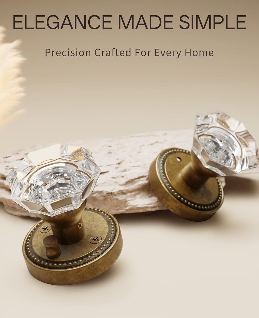 Asidrama 6 Pack Antique Brass Privacy Crystal Door Knobs