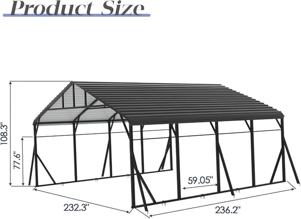 20x20 FT Heavy Duty Metal Carport Kits with Galvanized Steel Roof, Outdoor Ca...