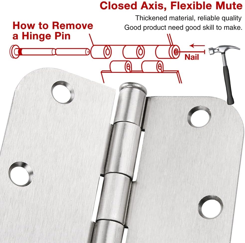 36 Pack Interior Brushed Nickel Door Hinges 3.5" with 5/8" Radius C...