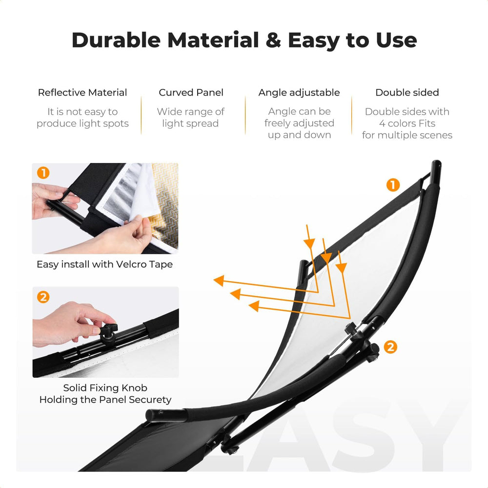 K&F CONCEPT U-Shape Reflector, 100x45cm, with 1.5m Stand, 4-in-1 Reflector