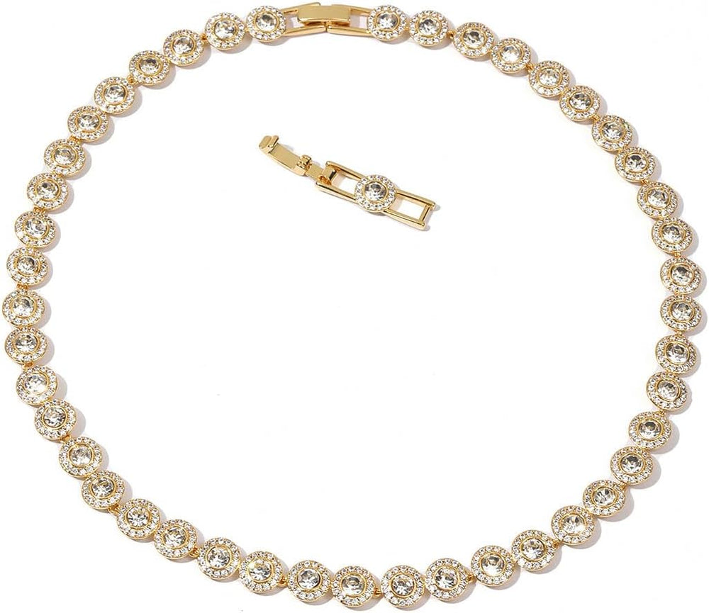 ZOEY Tennis Choker Necklace & Tennis Bracelet for Women, 18K Gold Plated ...