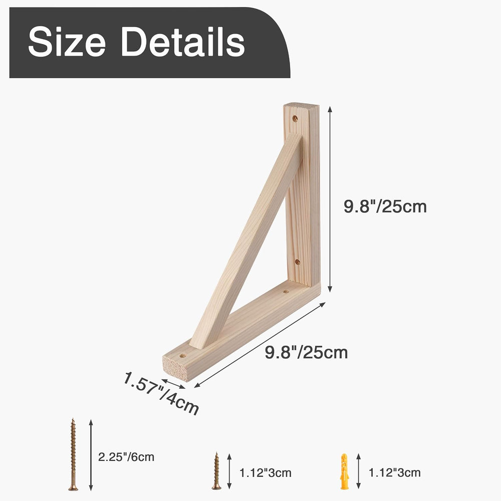 OVOV 4 Pack Wall Mount Wooden Shelf Brackets Triangle 10 Inch