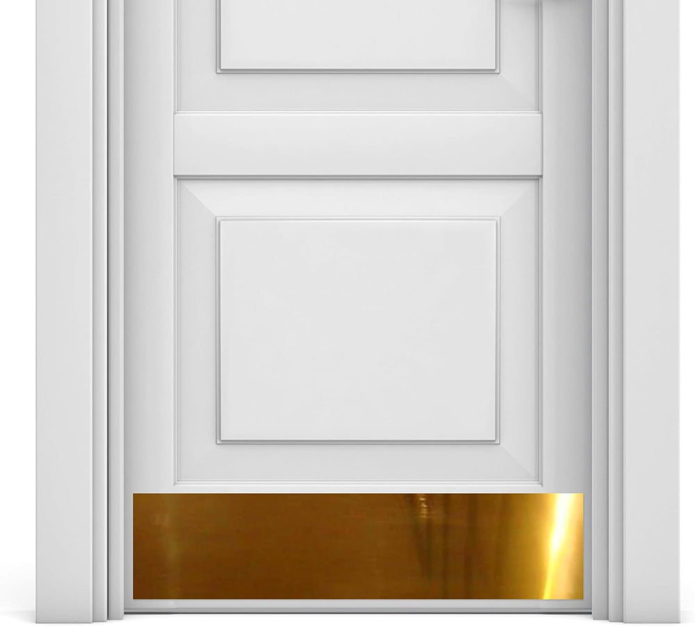 Door Kick Plate, 6x30 in, Shiny Brass, Adhesive Kwik Mount