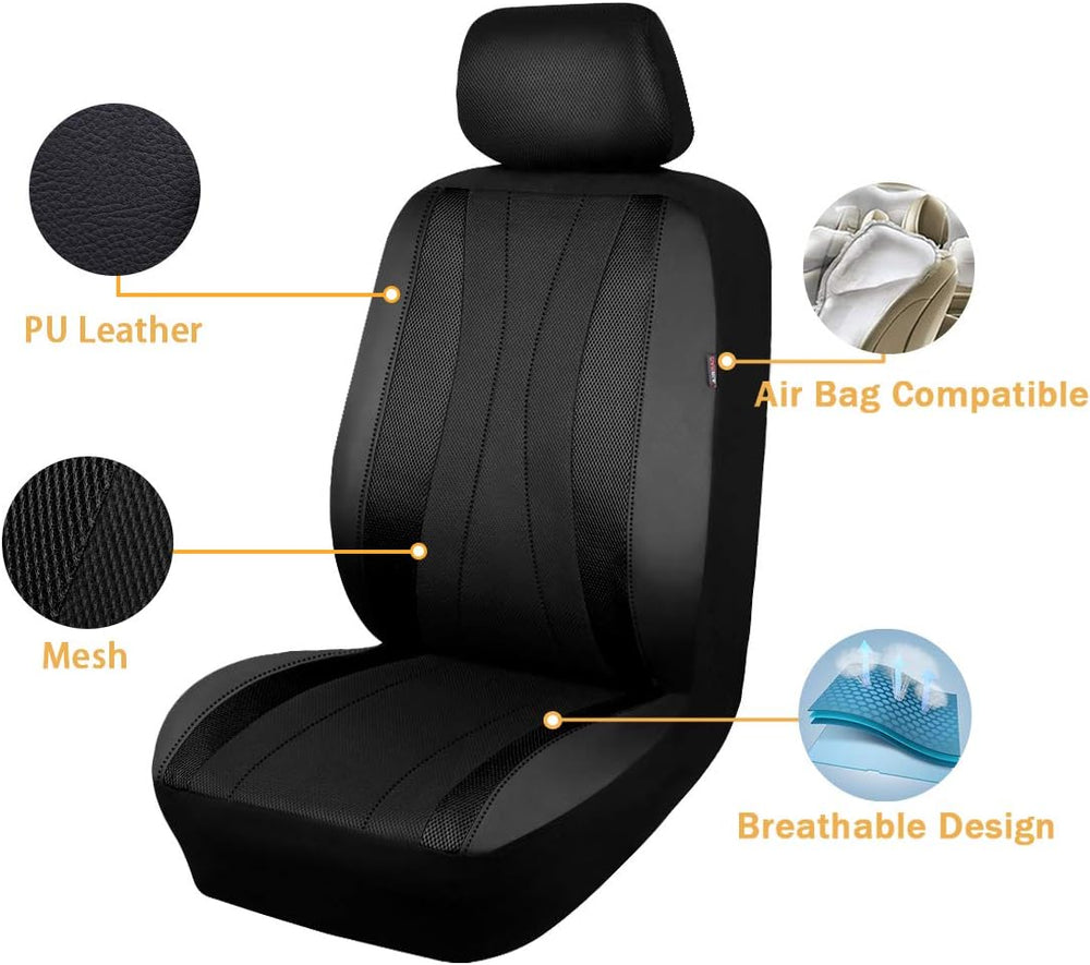 Flying Banner car seat Covers Full Set Faux Leather Air Mesh Breathable Man L...