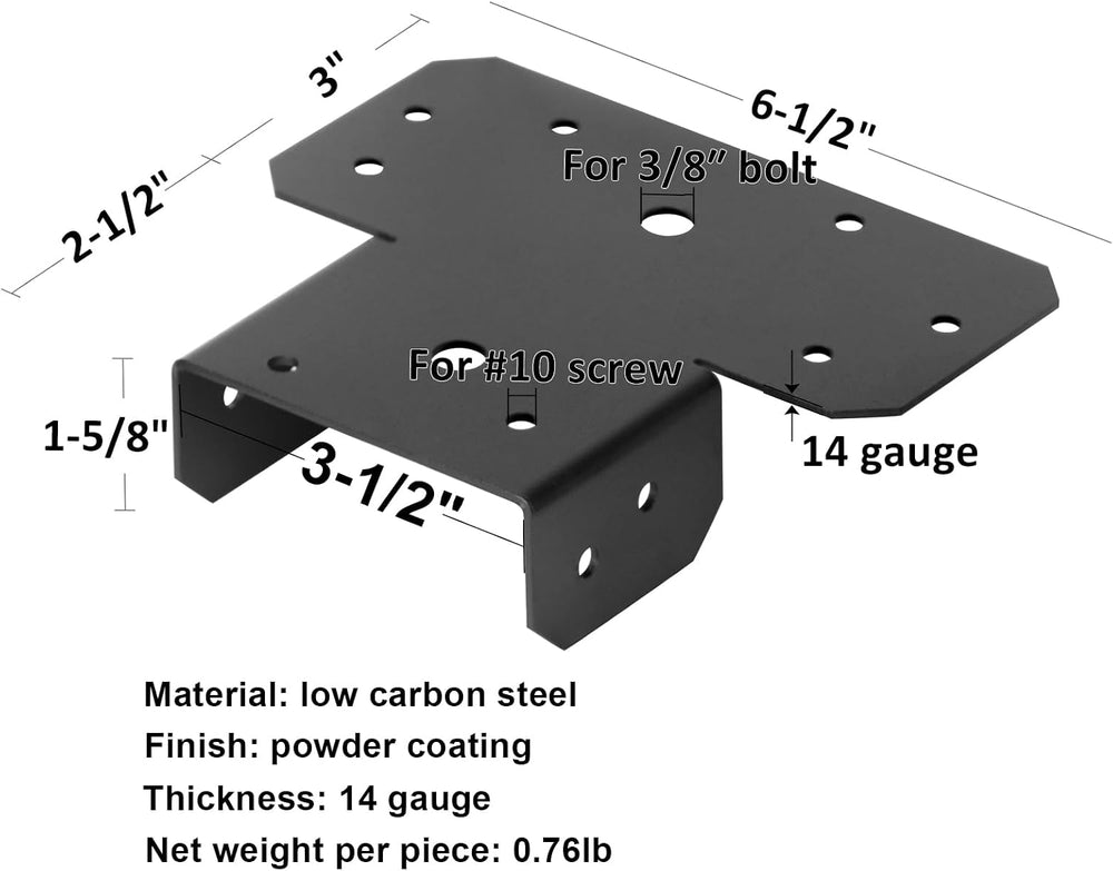 8 Pcs 4x4 Black T Shape Post and Beam Connector, Pergola Post Cap Bracket