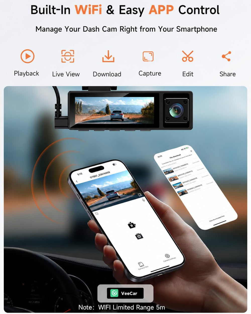 4K+2.5K+1080P 3 Channel Dash Cam Front, Rear, Inside, 64GB SD Card Included